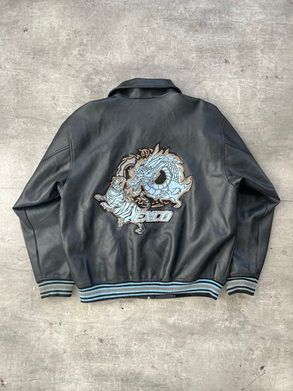 1990's Exco Faux Leather Graphic Varsity Jacket | Extra Large, Black