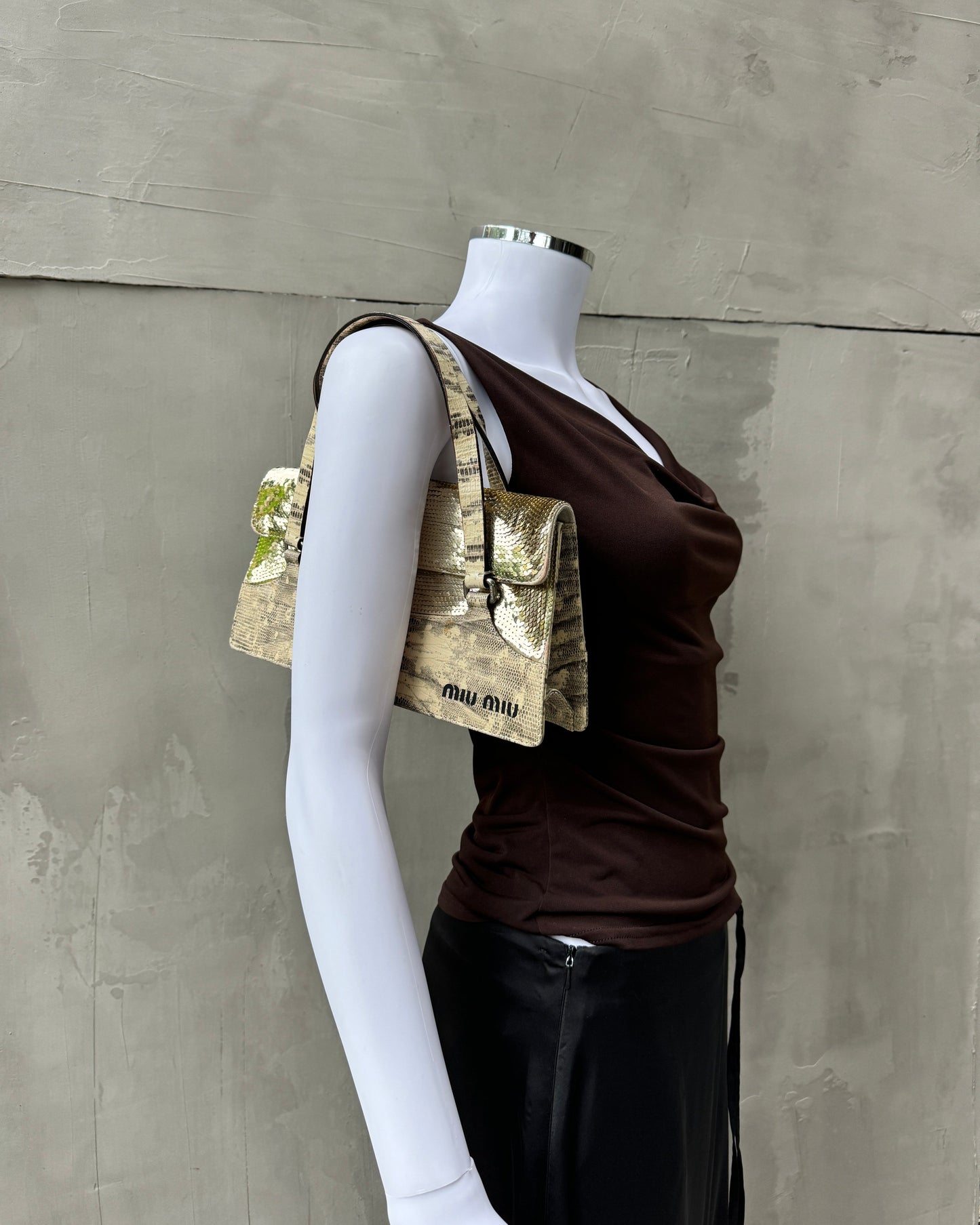 MIU MIU FW99 SEQUIN & PYTHON PRINTED LEATHER BAG | O/S, Beige
