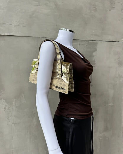 MIU MIU FW99 SEQUIN & PYTHON PRINTED LEATHER BAG | O/S, Beige