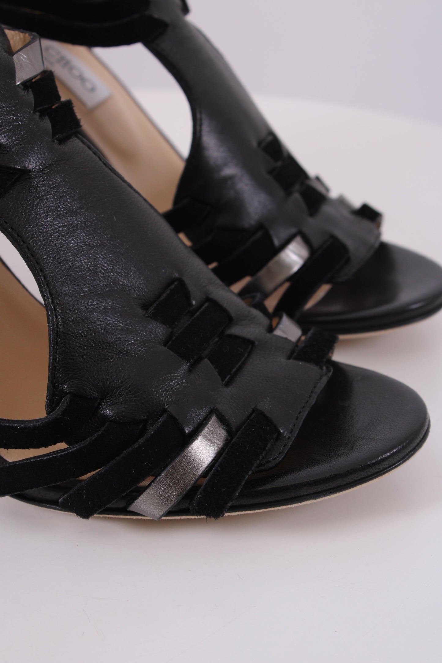 Jimmy Choo Peep Toe Heels Black/ Silver 38 | DEFAULT TITLE, Black
