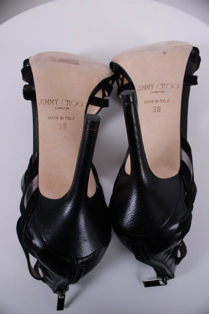 Jimmy Choo Peep Toe Heels Black/ Silver 38 | DEFAULT TITLE, Black