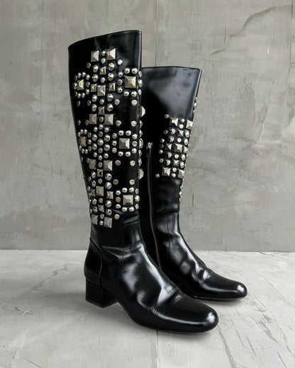 Yves Saint Laurent FW2014 Studded Black Leather Riding Boots - EU 40