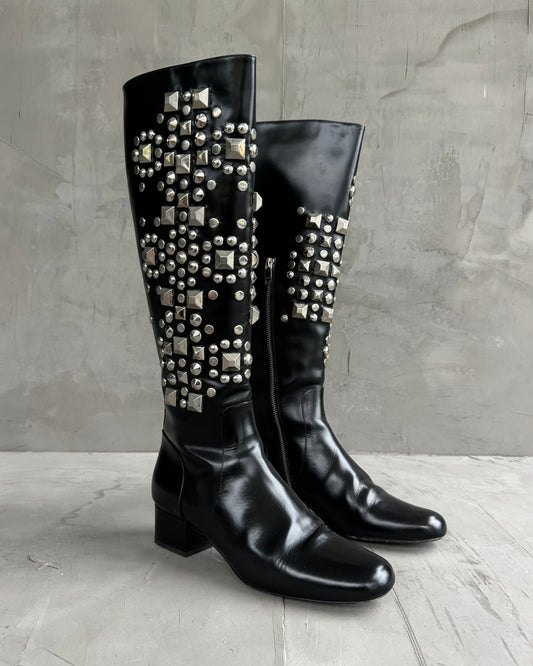 Yves Saint Laurent FW2014 Studded Black Leather Riding Boots - EU 40