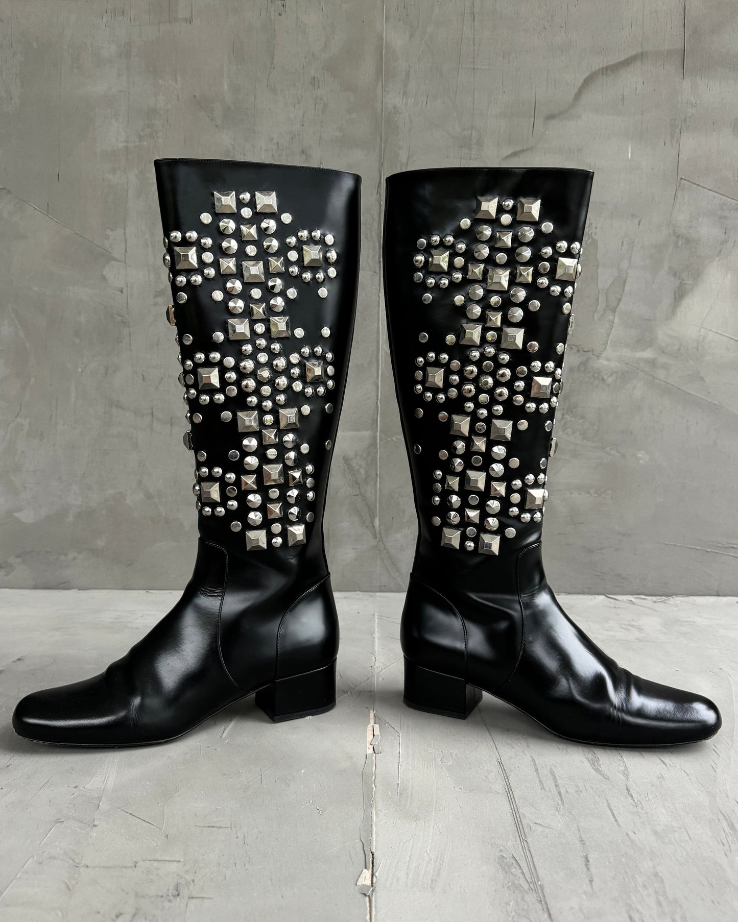 Yves Saint Laurent FW2014 Studded Black Leather Riding Boots - EU 40