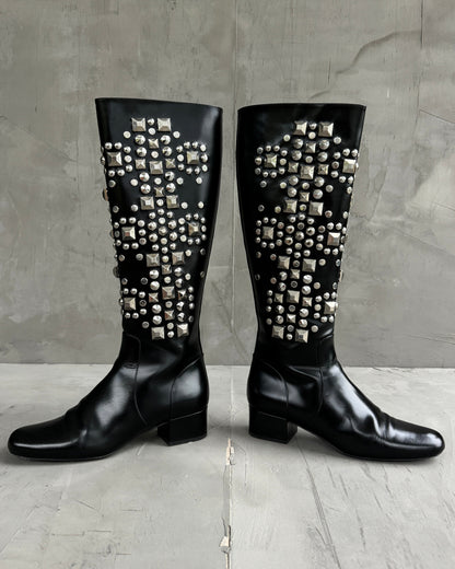 Yves Saint Laurent FW2014 Studded Black Leather Riding Boots - EU 40