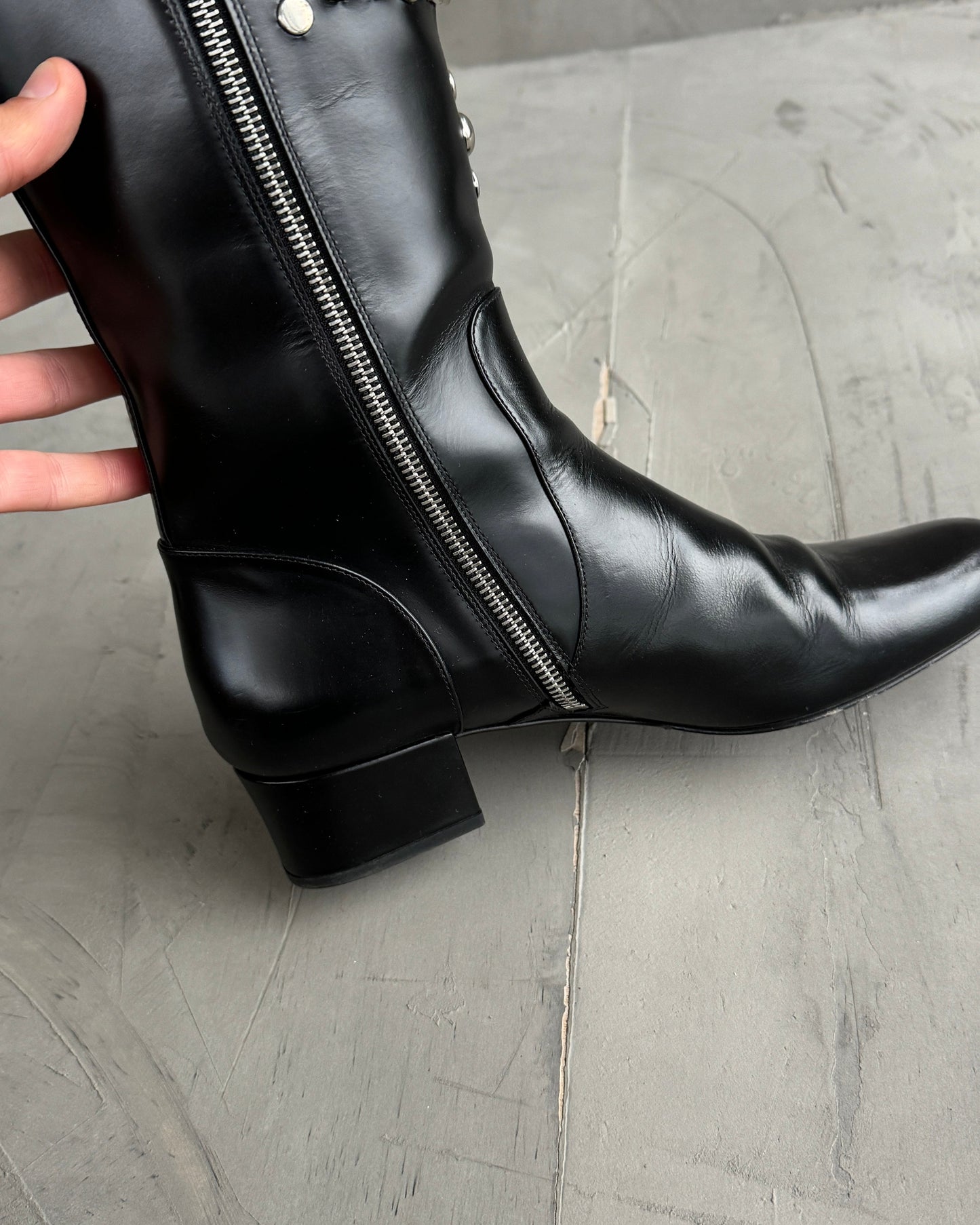 Yves Saint Laurent FW2014 Studded Black Leather Riding Boots - EU 40