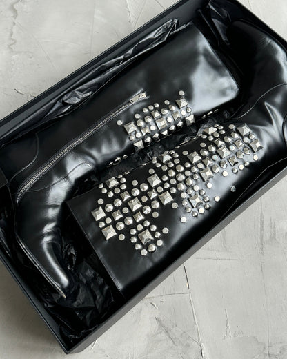 Yves Saint Laurent FW2014 Studded Black Leather Riding Boots - EU 40