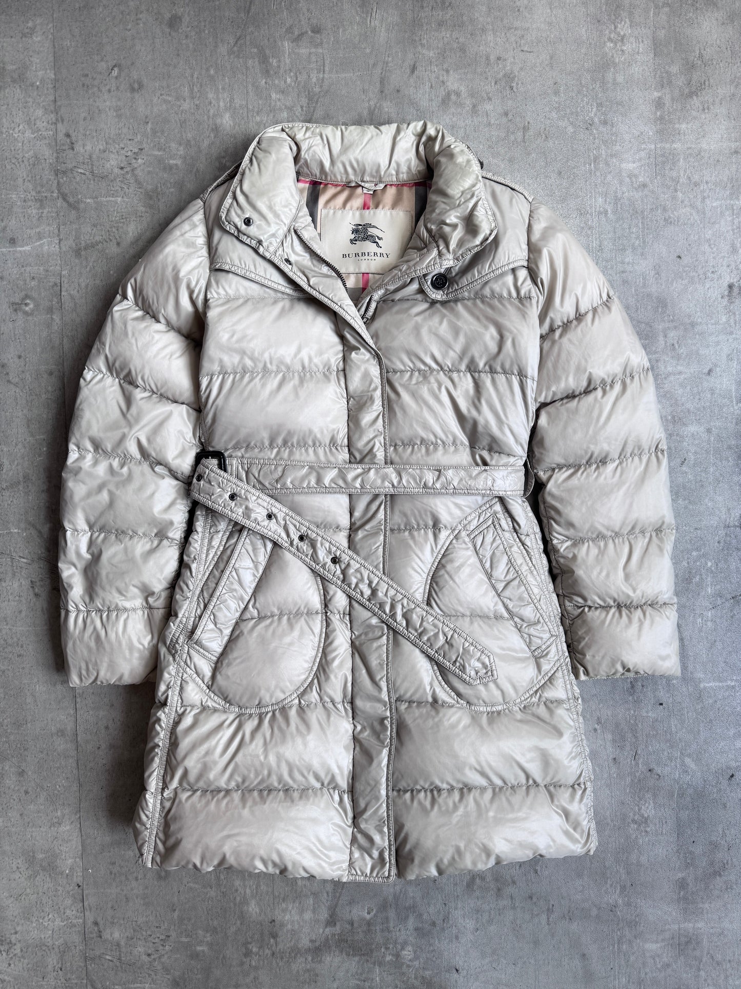 Burberry Belted Down Quilted Beige Puffer Jacket