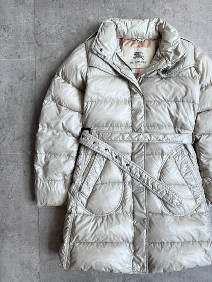 Burberry Belted Down Quilted Beige Puffer Jacket