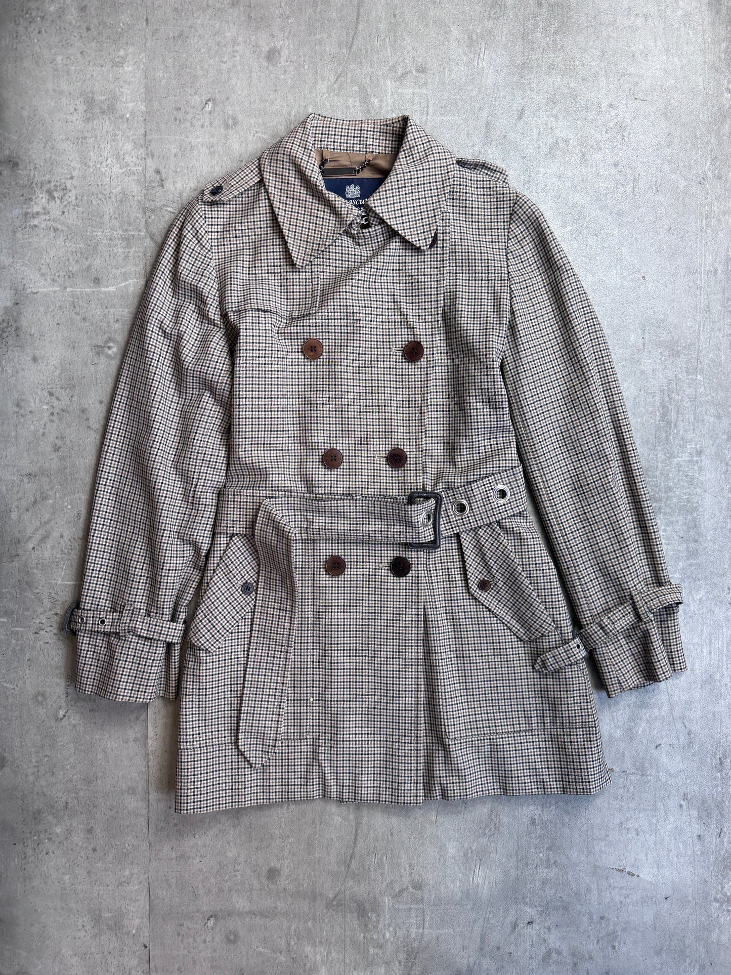 Aquasctum Club Check Double Breasted Short Trench Coat