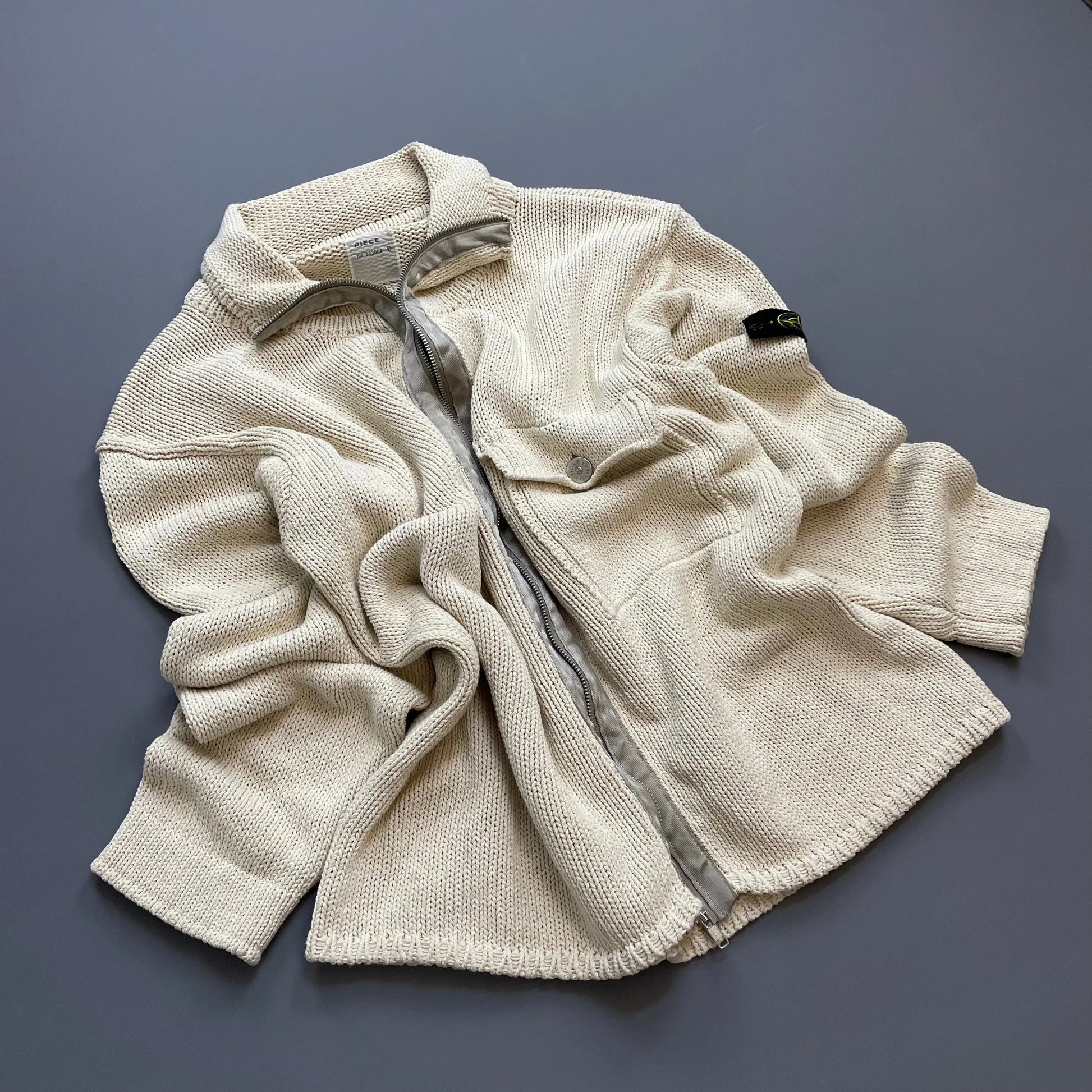 Stone Island Cream Silver SS00 Knit Zip-Through Cardigan Jacket