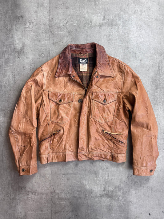 D&G Blanket Lined Distressed Leather Western Rider Jacket
