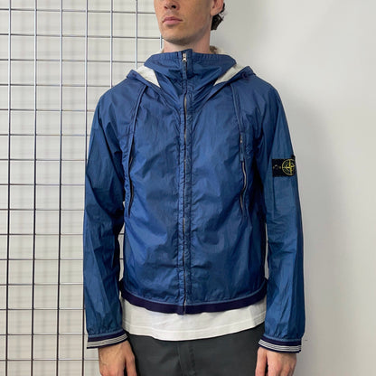 Stone Island Blue 00s Nylon Hooded Windbreaker Jacket | Large, Blue