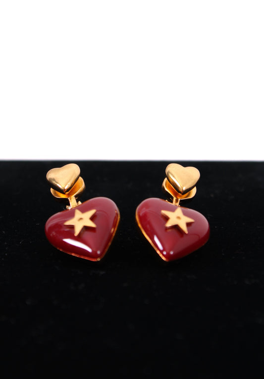 Christian Dior Heart Drop Earrings Red | Default Title, Gold