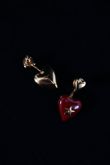 Christian Dior Heart Drop Earrings Red | Default Title, Gold