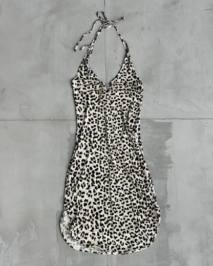 SEE BY CHLOE LEOPARD PRINT HALTER NECK DRESS - M