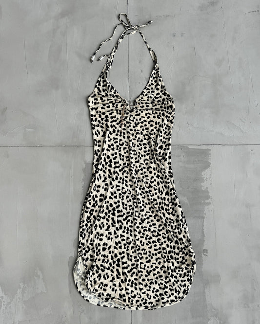 SEE BY CHLOE LEOPARD PRINT HALTER NECK DRESS - M