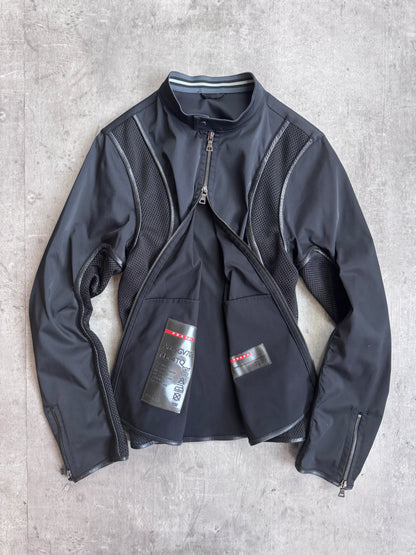 Prada Sport Panelled Mesh Leather Trim Cafe Racer Jacket