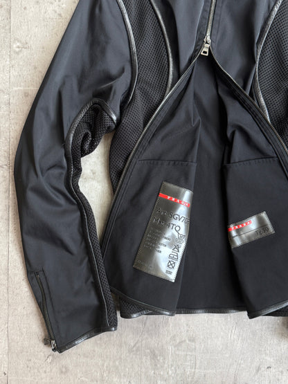 Prada Sport Panelled Mesh Leather Trim Cafe Racer Jacket