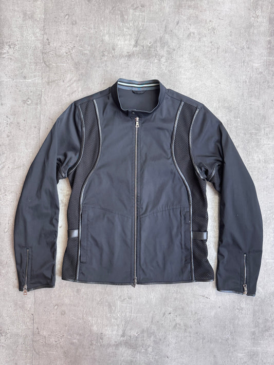 Prada Sport Panelled Mesh Leather Trim Cafe Racer Jacket