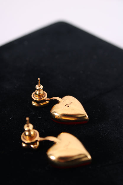Christian Dior Heart Drop Earrings Red | Default Title, Gold
