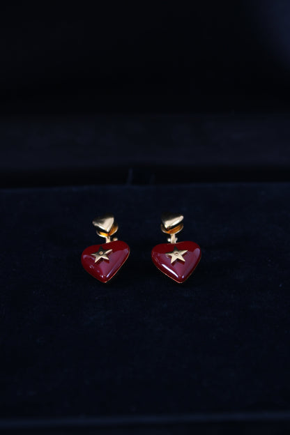 Christian Dior Heart Drop Earrings Red | Default Title, Gold