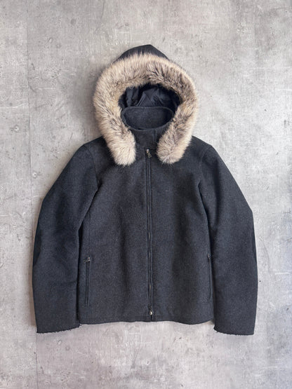 A/W 2006 Prada Grey Fox Fur Wool Modular Jacket