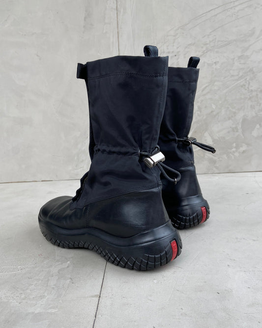 PRADA AW99 VIBRAM LEATHER & NYLON BOOTS - EU 40 / UK 7 | BLACK, Black