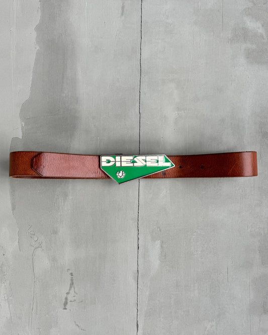 DIESEL LOGO BROWN LEATHER BELT - M