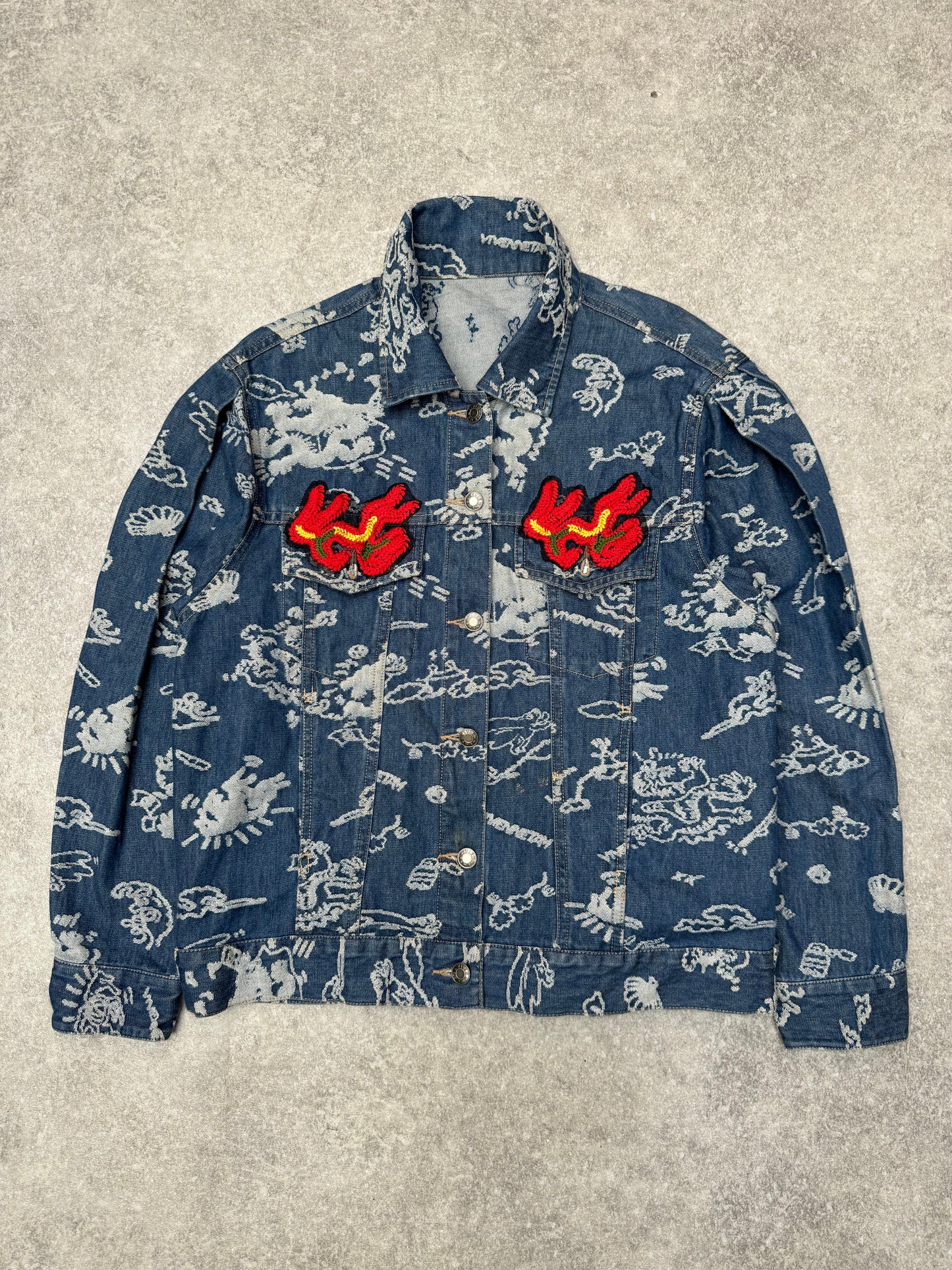 Vivienne Tam Dragon Jacquard Logo Embroidered Denim Jacket