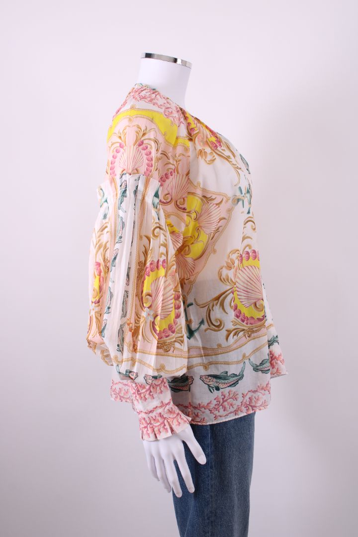 Farm Rio L/S Shell Print Blouse White/ Coral | Default Title, Red