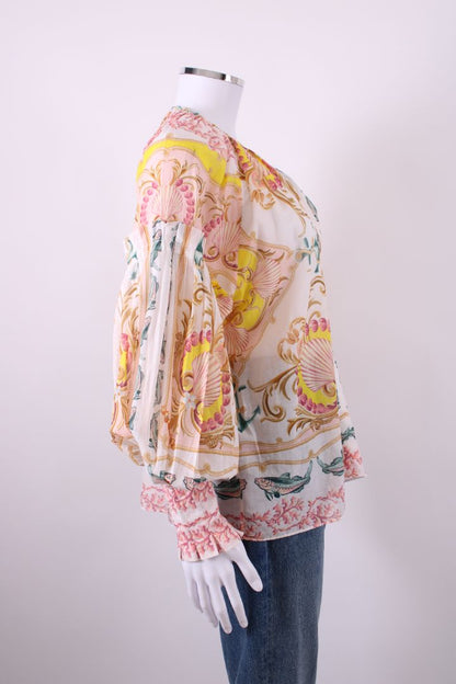 Farm Rio L/S Shell Print Blouse White/ Coral | Default Title, Red