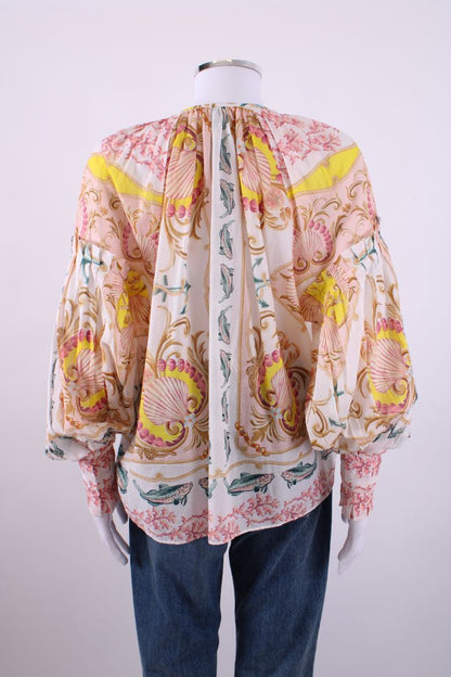 Farm Rio L/S Shell Print Blouse White/ Coral | Default Title, Red
