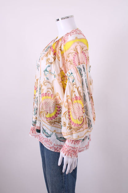 Farm Rio L/S Shell Print Blouse White/ Coral | Default Title, Red