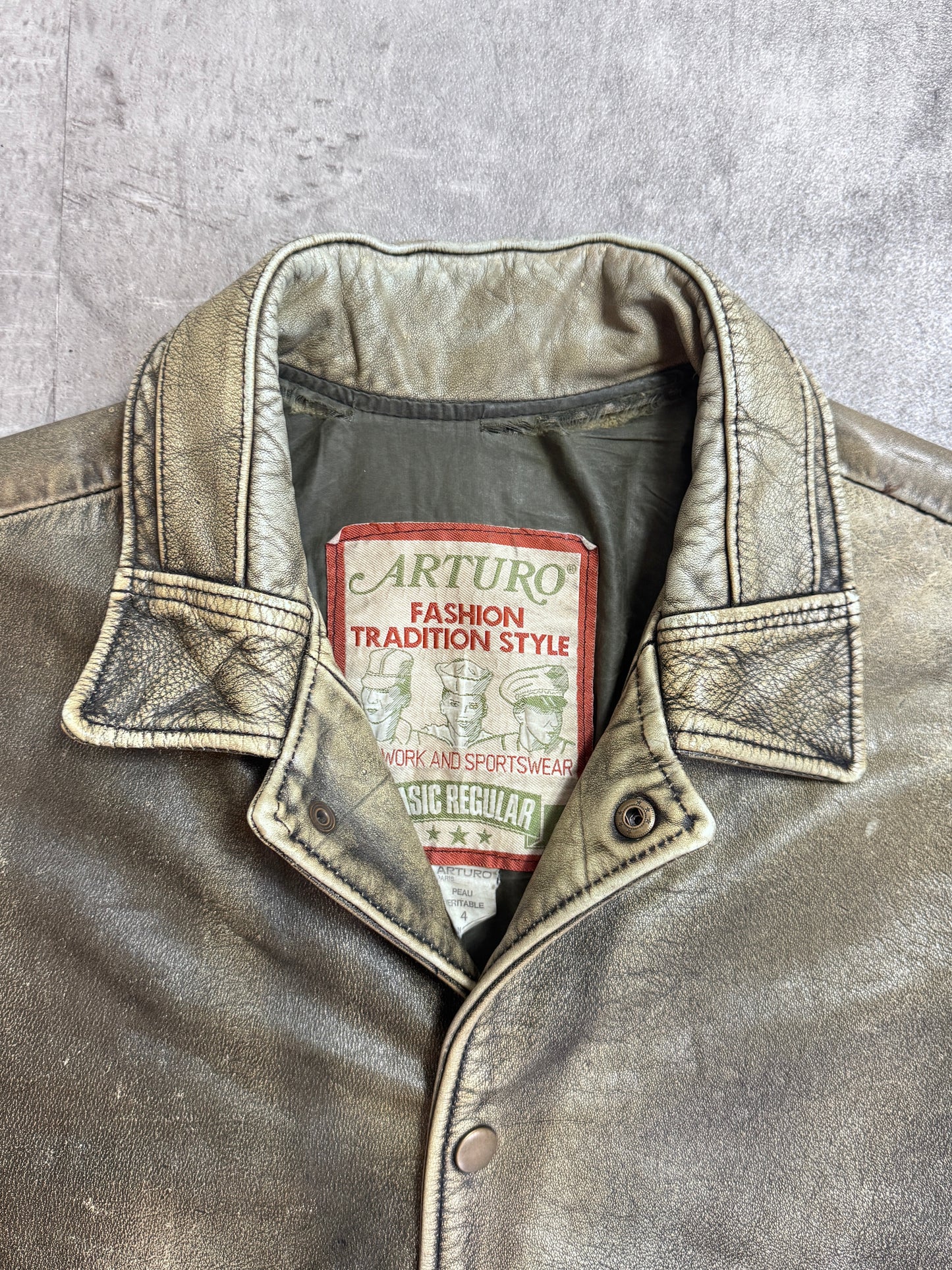 1980's Arturo Varsity Patch Distressed Leather Jacket