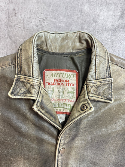 1980's Arturo Varsity Patch Distressed Leather Jacket