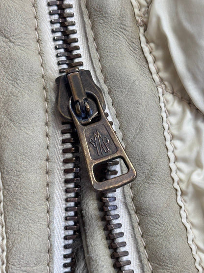 Moncler Fur Suede Trim Beige Quilted Hooded Jacket