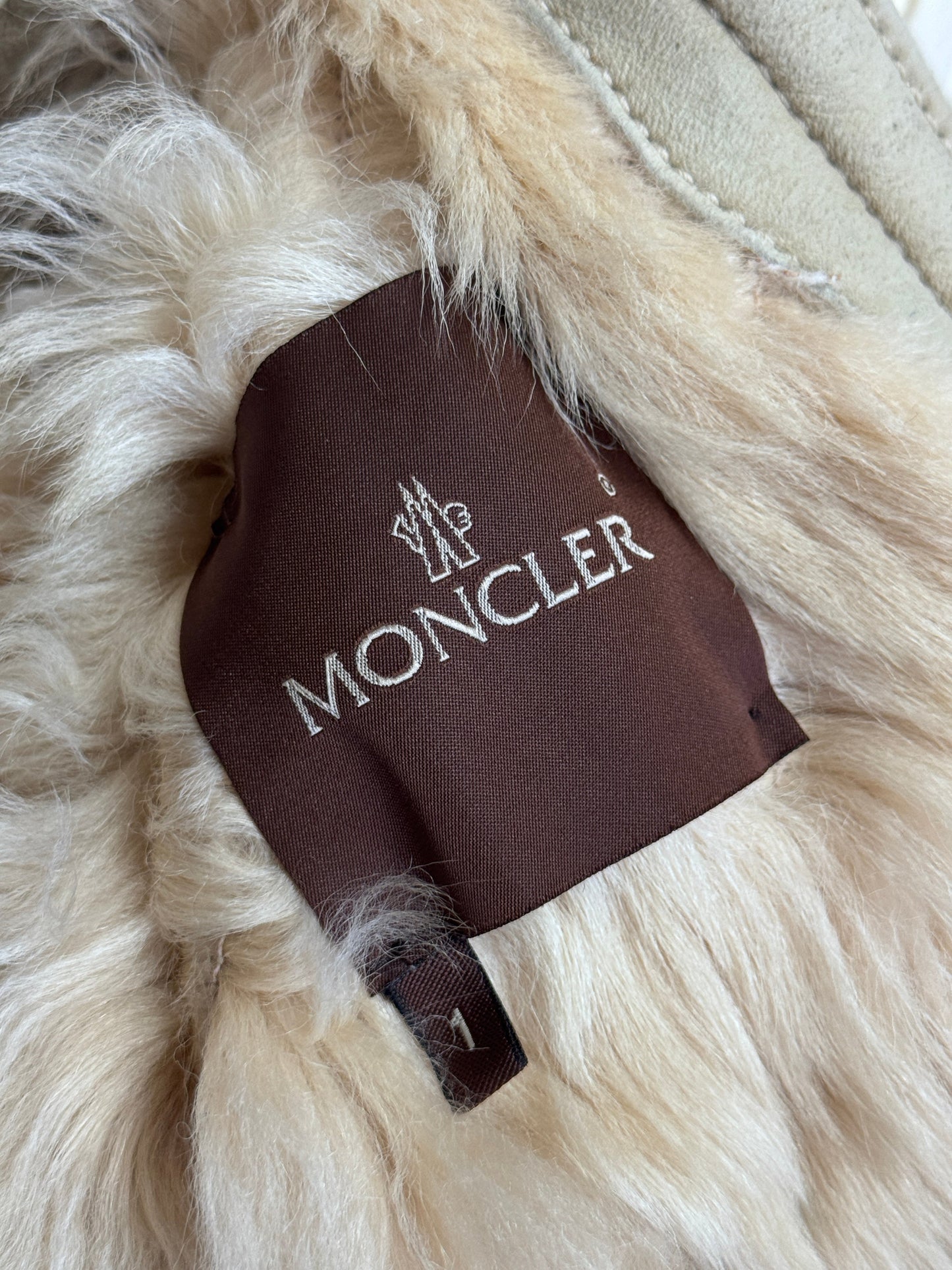 Moncler Fur Suede Trim Beige Quilted Hooded Jacket