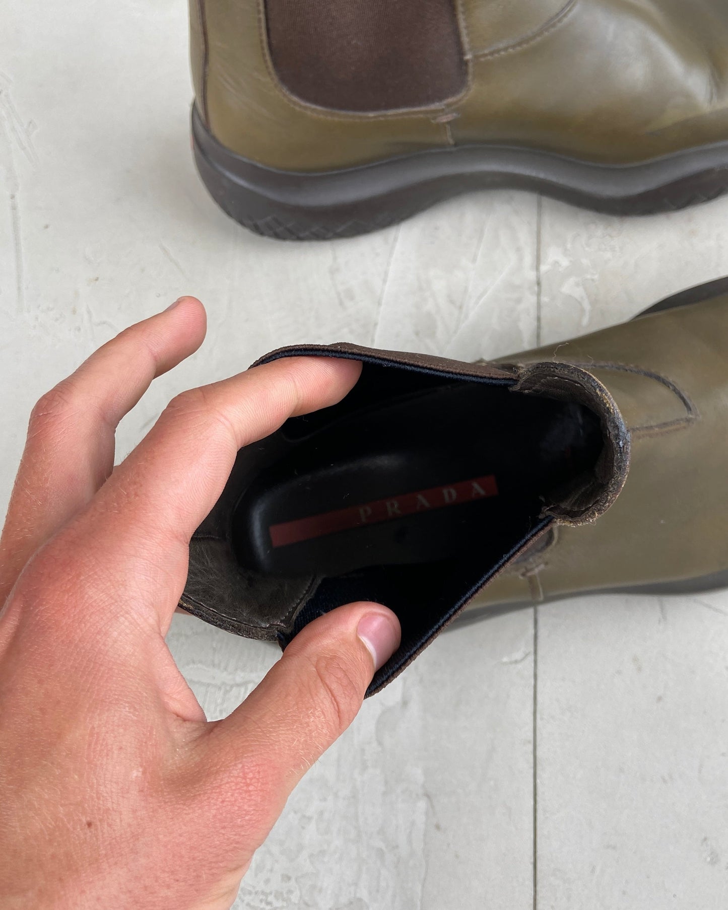 PRADA FW99 VIBRAM SOLE LEATHER BOOTS - UK 9 / EU 43 | GREEN, Green