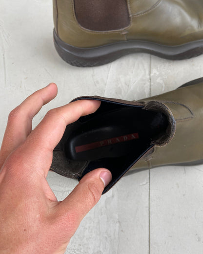 PRADA FW99 VIBRAM SOLE LEATHER BOOTS - UK 9 / EU 43 | GREEN, Green