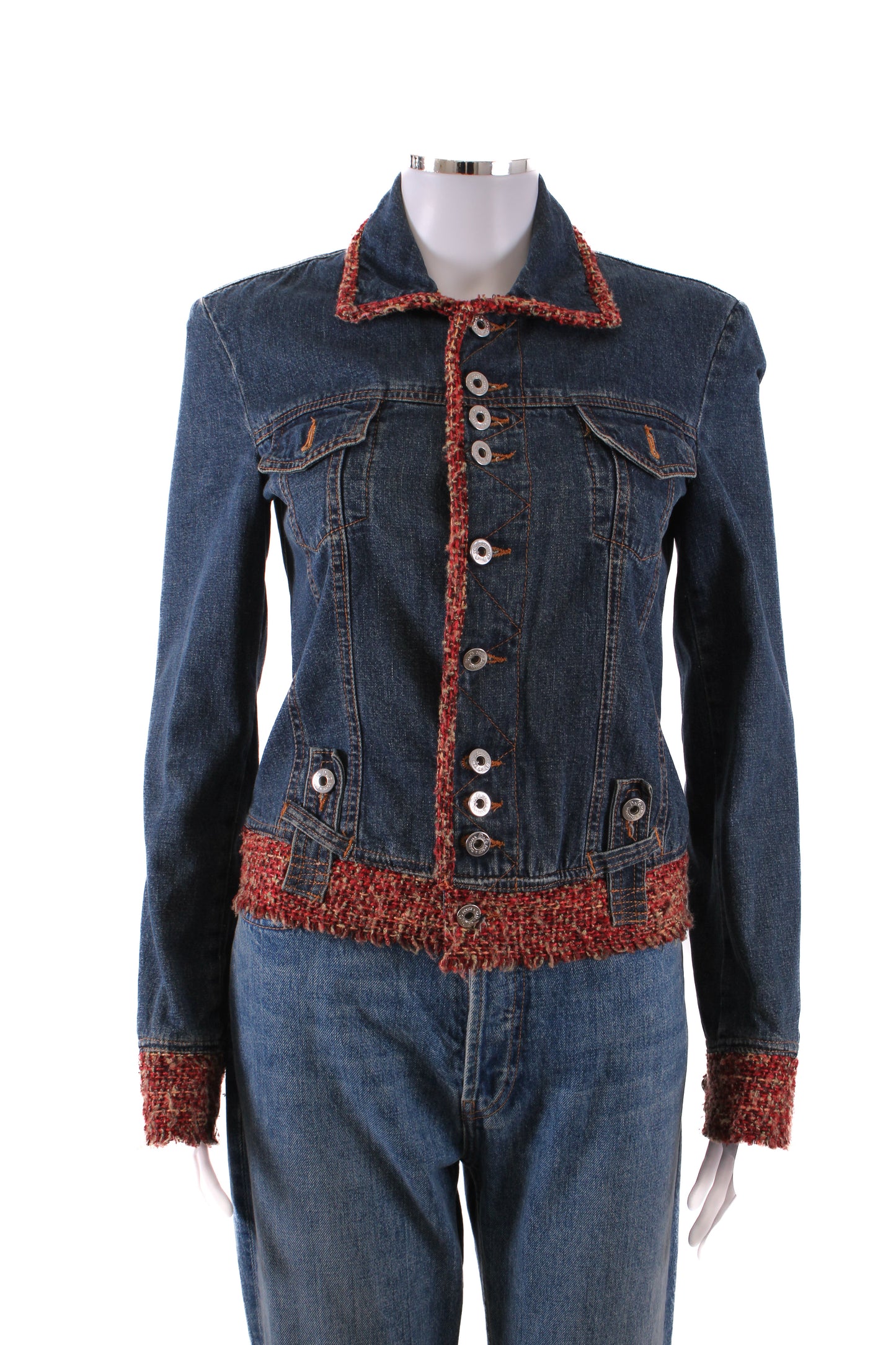 Dolce & Gabbana Tweed Trim Denim Jacket Blue/Red XS | Default Title, Blue