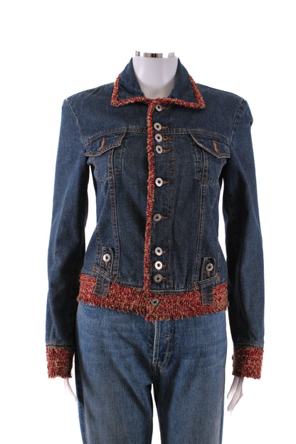 Dolce & Gabbana Tweed Trim Denim Jacket Blue/Red XS | Default Title, Blue