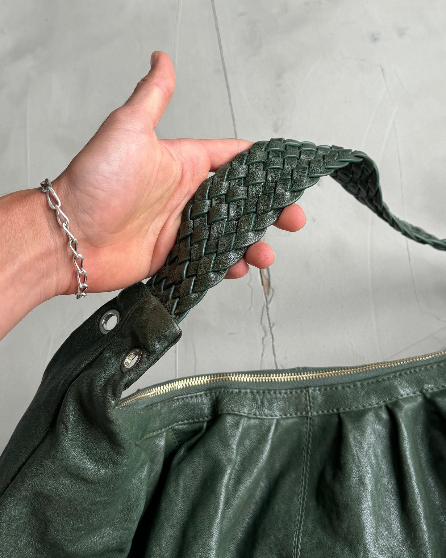 OAKWOOD GREEN LEATHER HOBO SHOULDER BAG | O/S, Green