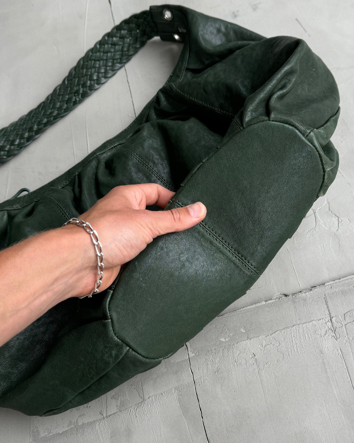 OAKWOOD GREEN LEATHER HOBO SHOULDER BAG | O/S, Green
