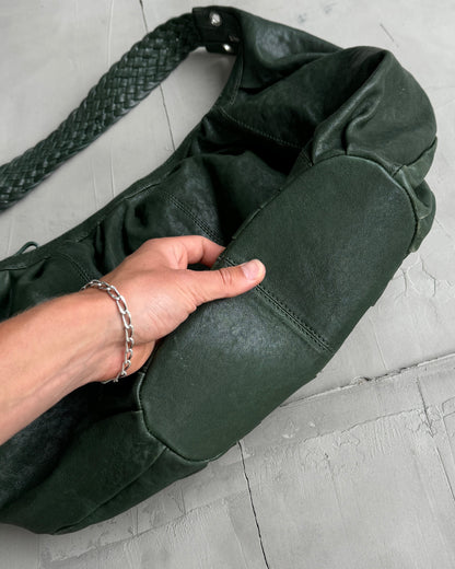 OAKWOOD GREEN LEATHER HOBO SHOULDER BAG | O/S, Green