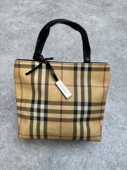 Burberry Nova Check Canvas Leather Mini Top-Handle