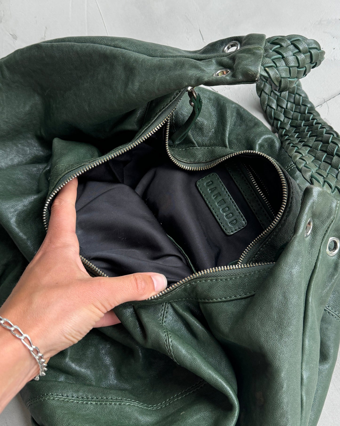 OAKWOOD GREEN LEATHER HOBO SHOULDER BAG | O/S, Green
