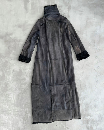 PLEIN SUD LEATHER & FUR FLOOR LENGTH BUCKLE COAT - M | Medium, Black