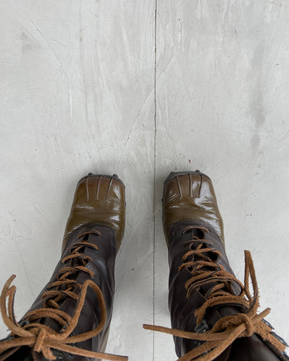 MIU MIU SS99 BUBBLE SOLE PATENT LEATHER LACE UP BOOTS - EU 39 / UK 6 | UK 6, Brown