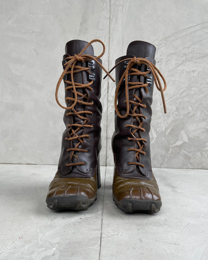 MIU MIU SS99 BUBBLE SOLE PATENT LEATHER LACE UP BOOTS - EU 39 / UK 6 | UK 6, Brown